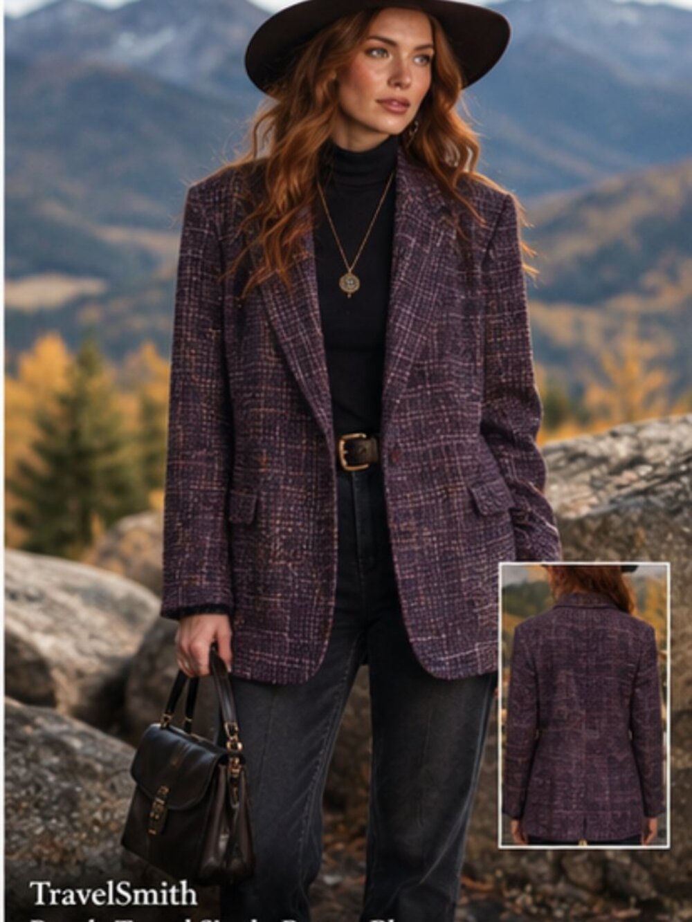Purple Tweed Single-Button Blazer